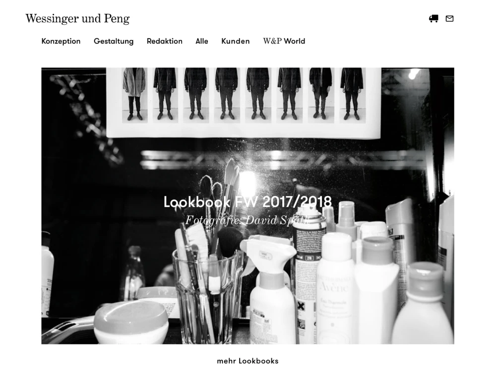 Lookbook-Seite der Agentur Wessinger und Peng für Herbst/Winter 2017/2018 mit einer Schwarzweiß-Produktstrecke