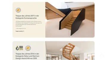Auszeichnungsseite von Ballert mit den Preisen Treppe des Jahres 2017 und 2016 sowie German Design Award 2018