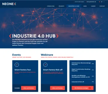 Industrie-4.0-Hub von NEONEX mit einer Übersicht kommender Events und Webinare zur Smart Factory